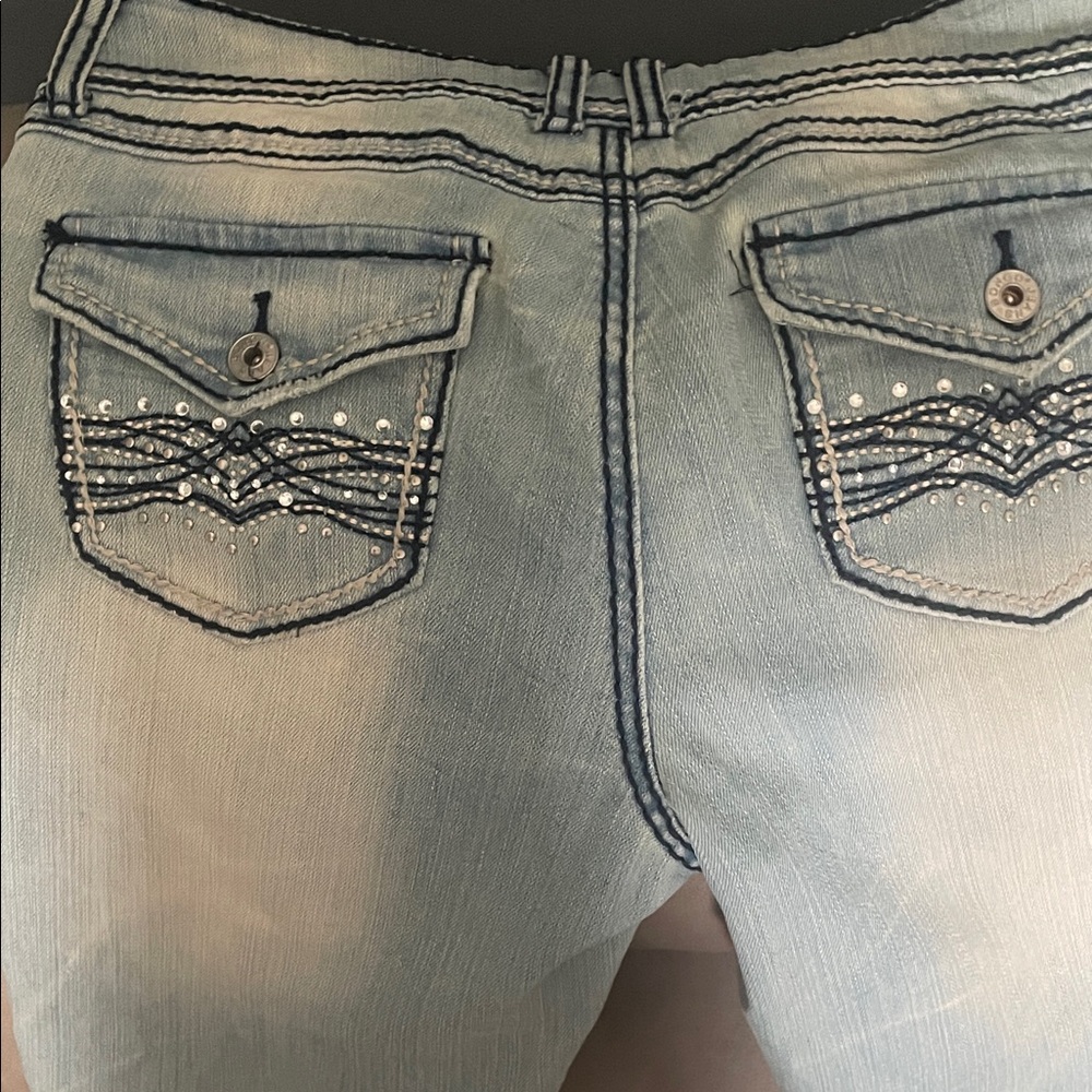 BONGO Light Blue Boot Cut Jeans with Embellished Pockets